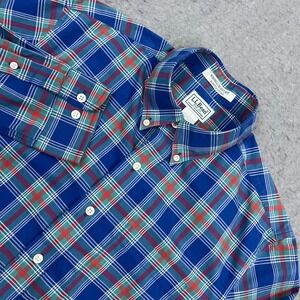 LL Bean Kennebunk Sport Shirt Mens Medium Tall Blue Plaid Slightly Fitted Button